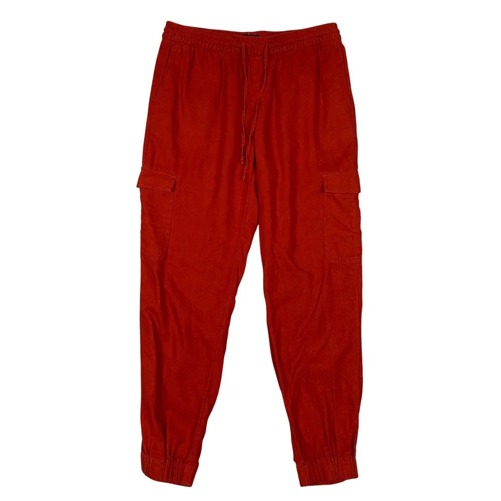 Banana Republic Linen Cargo Jogger‎ Pants Womens Small Cayenne